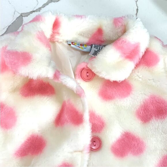 Cradle Togs | Girls Pink Hearts Plush Soft White Coat Jacket Size 18M - Picture 3 of 9